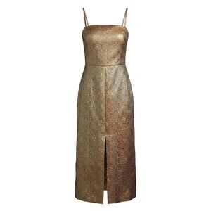 A&F Bronze Liquid Metal Midi Dress XSP Wedding Guest Mob Wife Aesthetic Slit